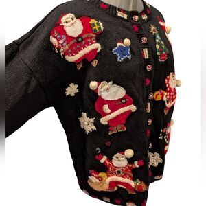 Women 'Vintage Heirloom Collectibles Christmas Santa Claus Cardigan Sweater Sz M